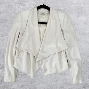 Alice +‎ Olivia Cream Draped Open Front Jacket Lamb Leather Trim Size 2